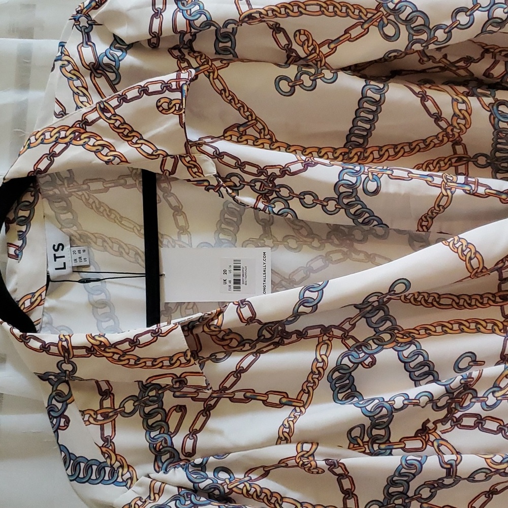 White Chain Print Long Sleeve LTS Dress